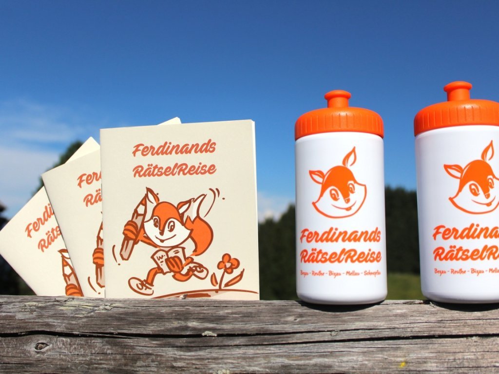 Ferdinands RätselReise Broschüre und Trinkflasche